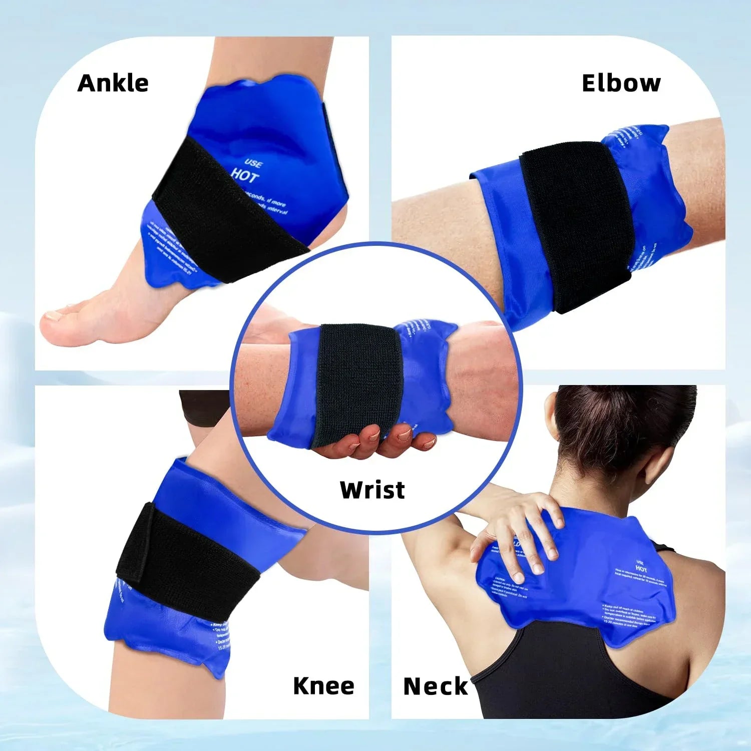 Knöchelbandage mit Wiederverwendbarem Gel-Kältebeutel für Sportverletzungen, Schwarz, Einheitsgröße 3