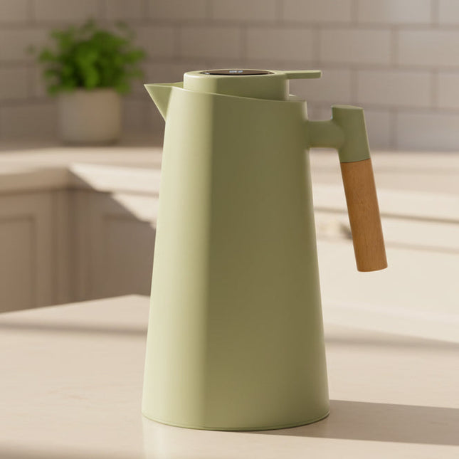 Thermal Carafe – Double-Wall Insulation, Lid Temperature Display & Wooden Handle