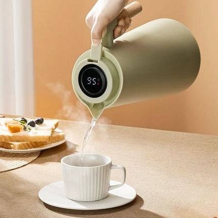 Thermal Carafe – Double-Wall Insulation, Lid Temperature Display & Wooden Handle