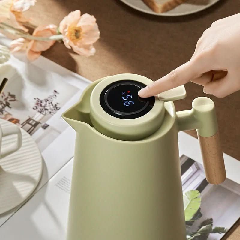Thermal Carafe – Double-Wall Insulation, Lid Temperature Display & Wooden Handle