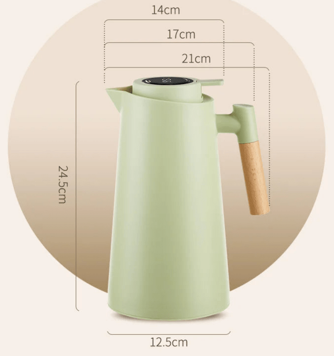 Thermal Carafe – Double-Wall Insulation, Lid Temperature Display & Wooden Handle