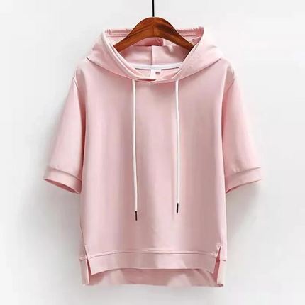 Lightweight Short-Sleeve Hoodie in Soft Cotton Blend with Relaxed Fit 0