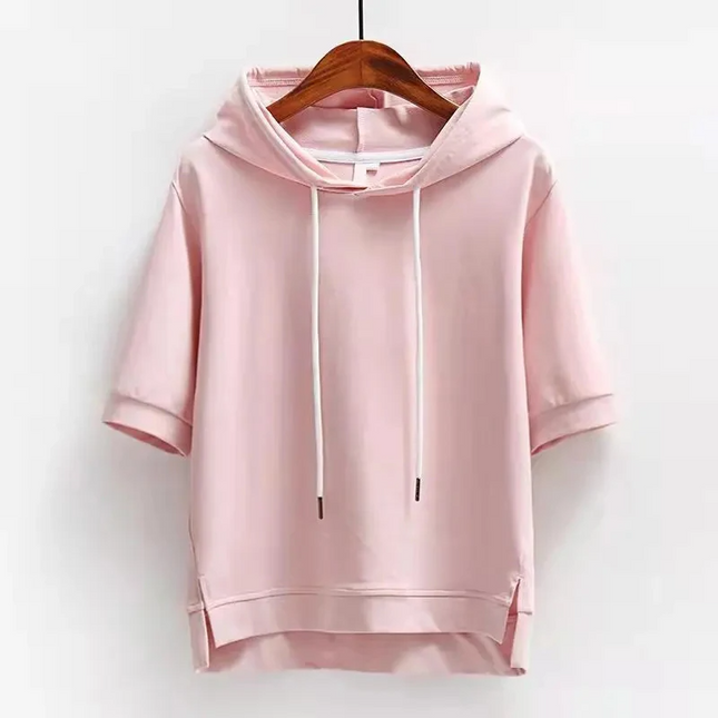 Lightweight Short-Sleeve Hoodie in Soft Cotton Blend with Relaxed Fit 0