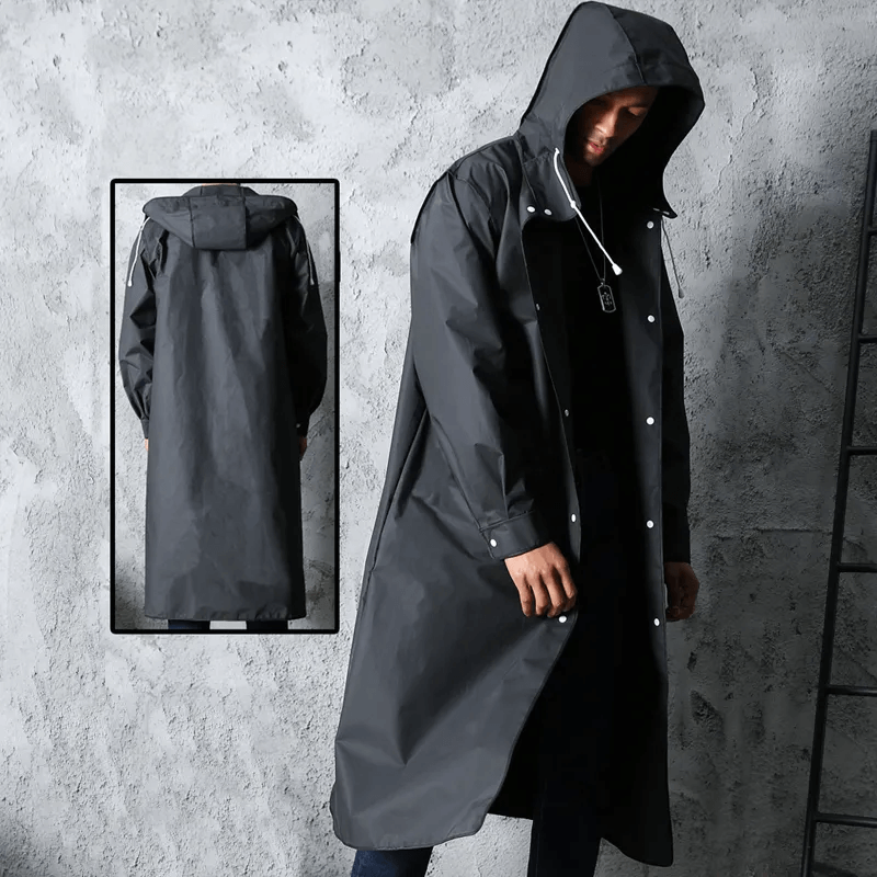 Long Black Waterproof Raincoat for Women and Men - Lightweight EVA Material, Compact Design 1