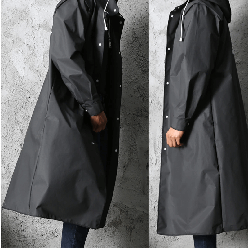 Long Black Waterproof Raincoat for Women and Men - Lightweight EVA Material, Compact Design 4