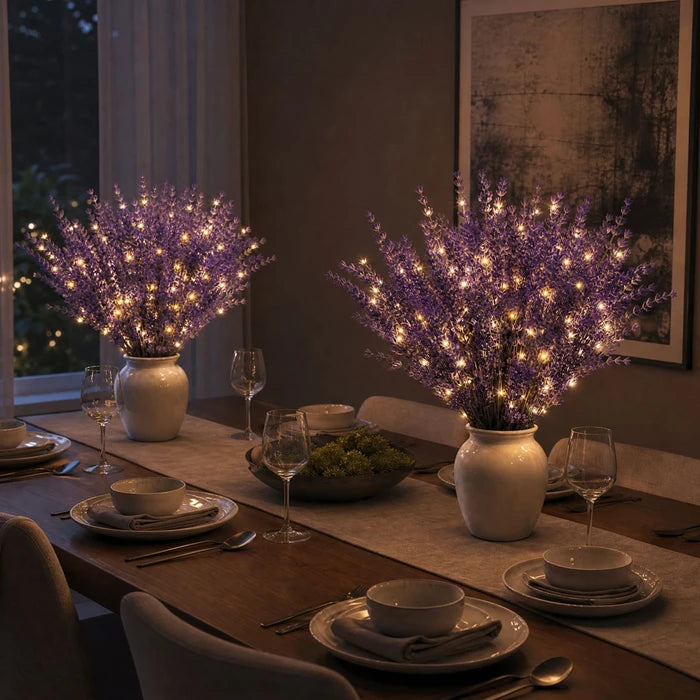 Lighted Lavender Bouquet – Faux Purple Blooms Wrapped in Warm Fairy Lights