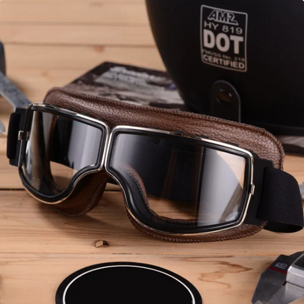 Vintage Leather Motorcycle Goggles – Shatter-Resistant Lenses & Secure Comfortable Fit