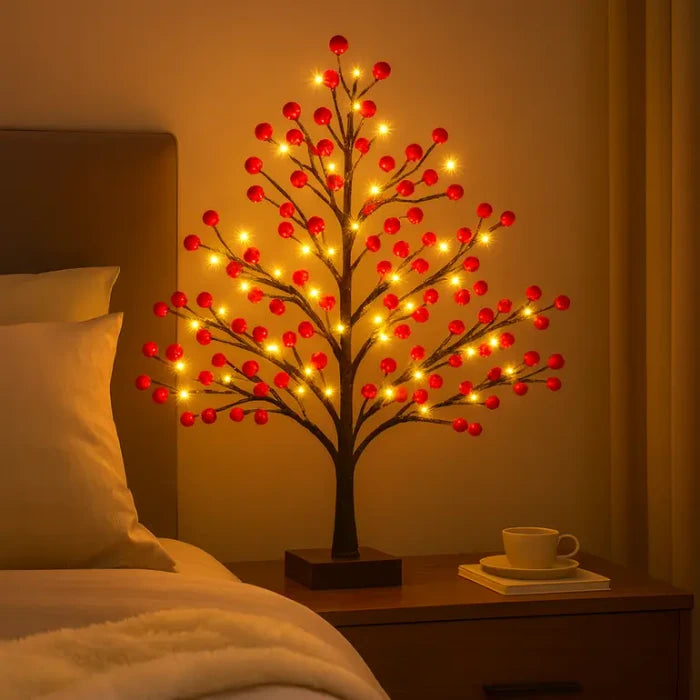 Holly Berry Tabletop Tree Lamp – Berry-Covered Branches with Warm Fairy Lights