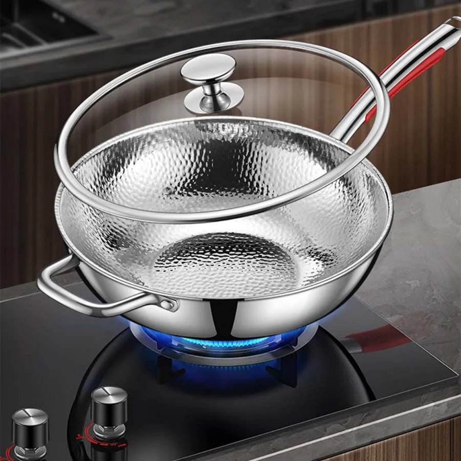 Wok en titane – Fond rond compatible induction, léger et diffusion rapide de la chaleur