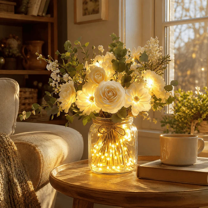 Lighted Flower Jar – Lifelike Meadow Blooms With Warm LED Lights