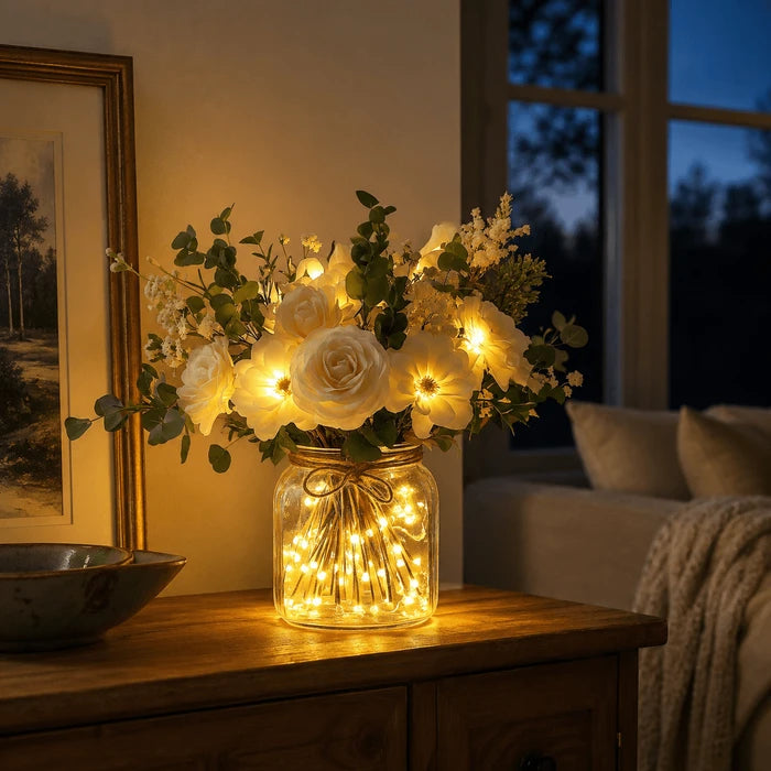 Lighted Flower Jar – Lifelike Meadow Blooms With Warm LED Lights