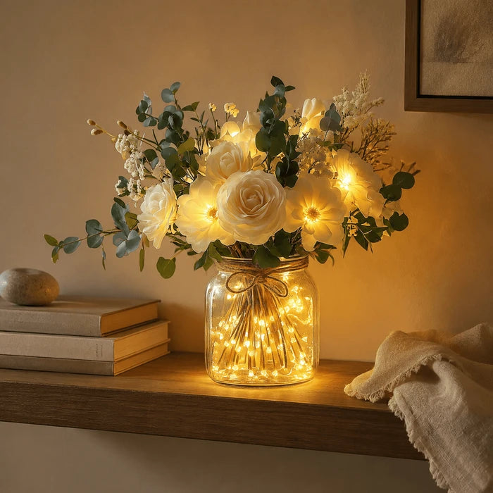 Lighted Flower Jar – Lifelike Meadow Blooms With Warm LED Lights