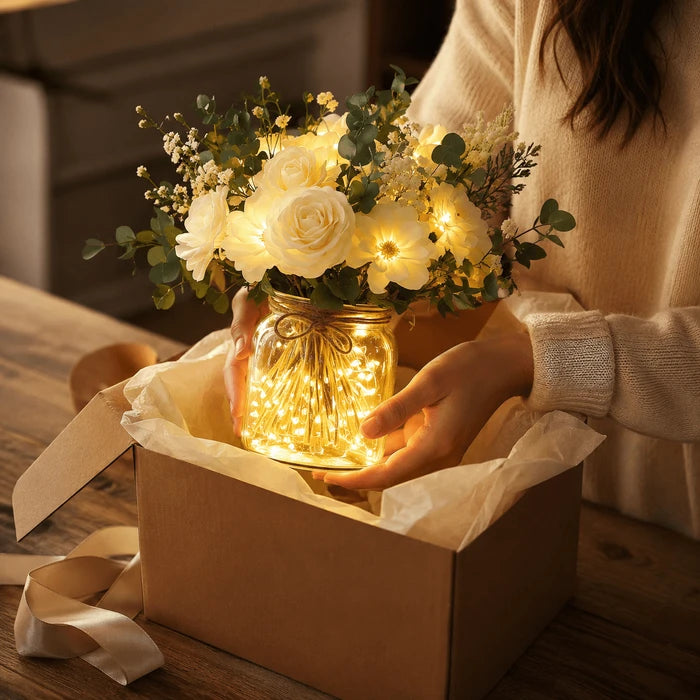 Lighted Flower Jar – Lifelike Meadow Blooms With Warm LED Lights