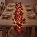 Burgundy Maple Leaf Garland – Bendable Autumn Vine with Woven Fairy Lights