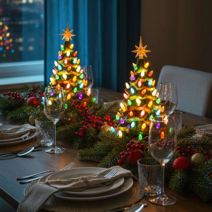 Vintage Christmas Tree Lamp – Sculpted Evergreen with Star Topper and Lights