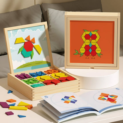 Magnetic Puzzle Wooden Pattern Blocks Educational STEM Toy Set 0