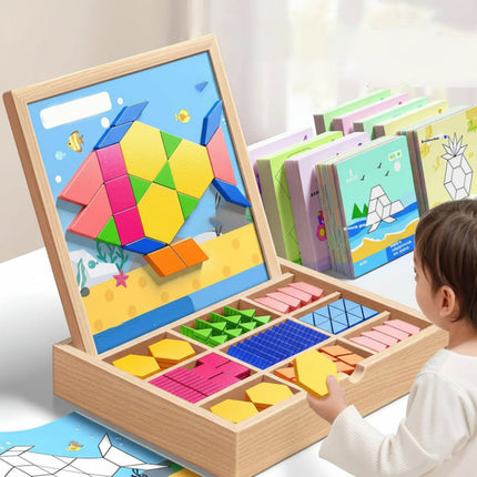Magnetic Puzzle Wooden Pattern Blocks Educational STEM Toy Set 2