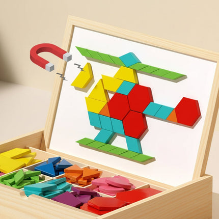 Magnetic Puzzle Wooden Pattern Blocks Educational STEM Toy Set 3