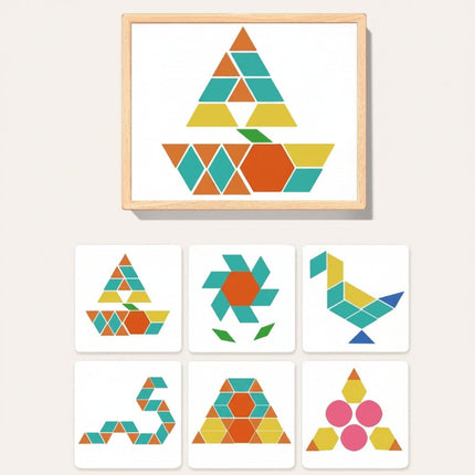 Magnetic Puzzle Wooden Pattern Blocks Educational STEM Toy Set 5
