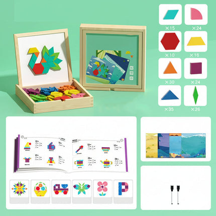 Magnetic Puzzle Wooden Pattern Blocks Educational STEM Toy Set 6