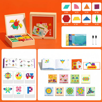 Magnetic Puzzle Wooden Pattern Blocks Educational STEM Toy Set 7