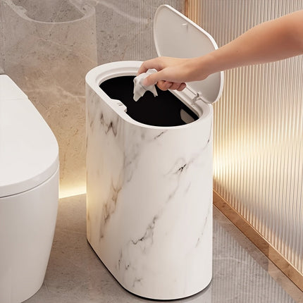 Marble Pattern Trash Can | Modern Bathroom & Kitchen Bin with Lid 3