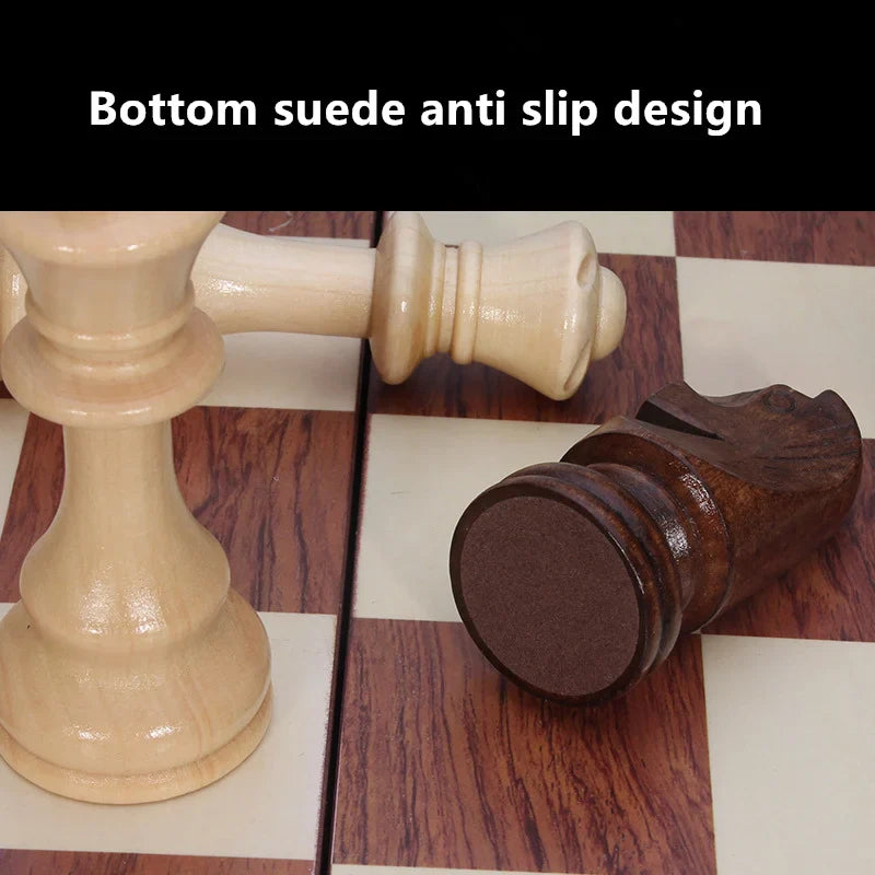 Wooden Chess Set – Classic Foldable Board with Solid Wood Pieces & Timeless Design