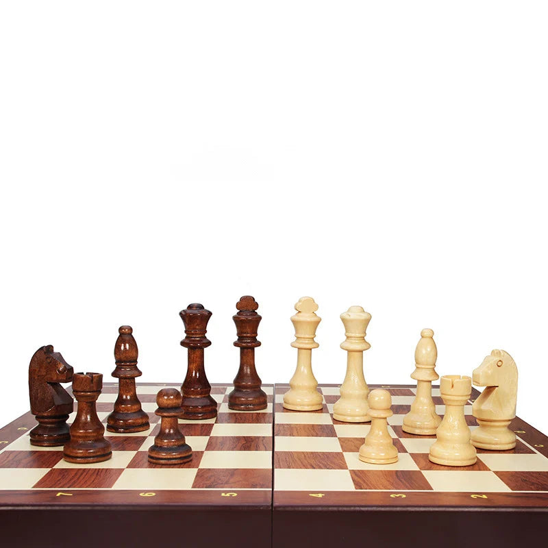 Wooden Chess Set – Classic Foldable Board with Solid Wood Pieces & Timeless Design