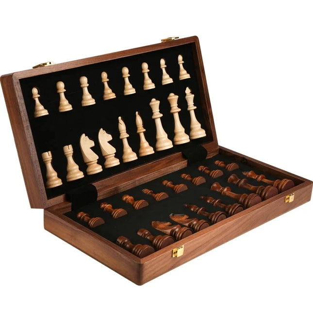 Wooden Chess Set – Classic Foldable Board with Solid Wood Pieces & Timeless Design