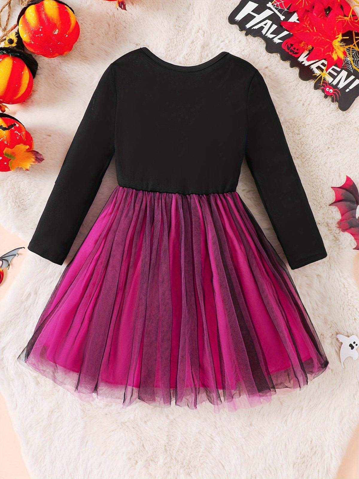 Meisjes Lange Mouwen Halloween Skelet Kostuum Jurk | Tulle Mini 1