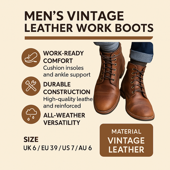 Men’s Boots Work Outdoor Ankle Lace Up Vintage Rugged Footwear 1