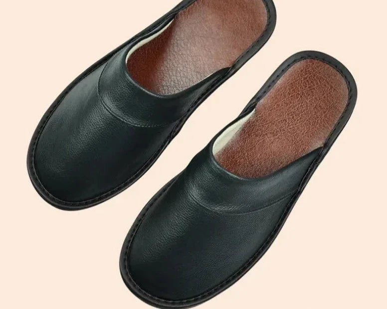 Men's Leather Moccasin Slippers - Durable, Warm Indoor Footwear for Comfort 1