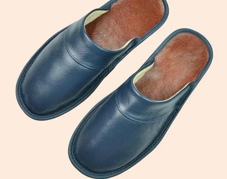 Men's Leather Moccasin Slippers - Durable, Warm Indoor Footwear for Comfort 2