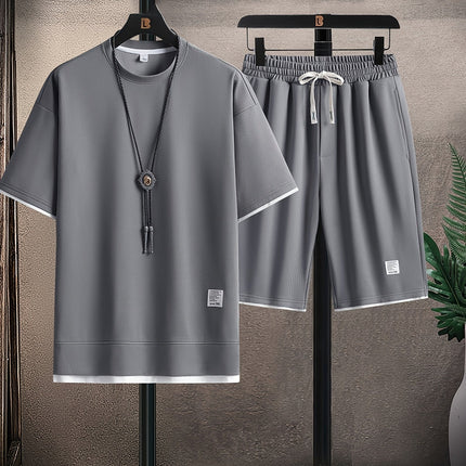 Men's Waffle Knit Lounge Set – Relaxed Fit T-Shirt and Drawstring Shorts 1