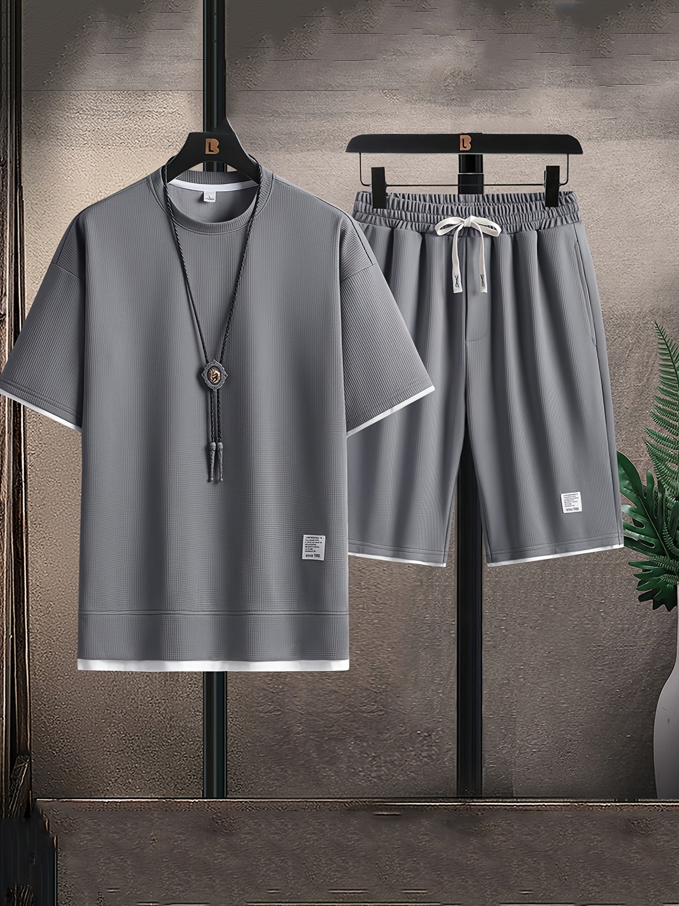 Men's Waffle Knit Lounge Set – Relaxed Fit T-Shirt and Drawstring Shorts 1