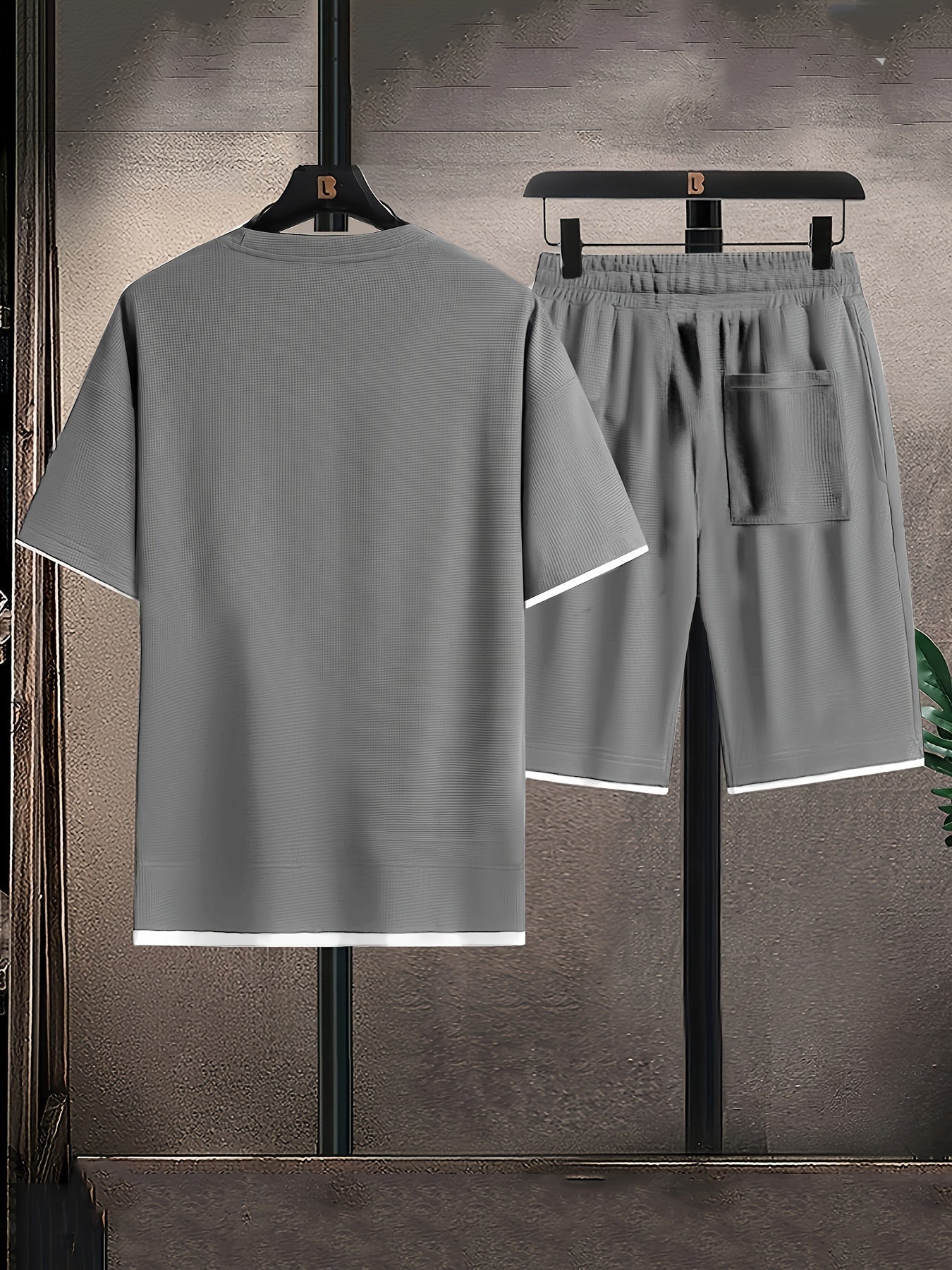 Men's Waffle Knit Lounge Set – Relaxed Fit T-Shirt and Drawstring Shorts 2