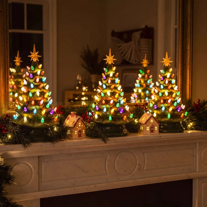 Vintage Christmas Tree Lamp – Sculpted Evergreen with Star Topper and Lights