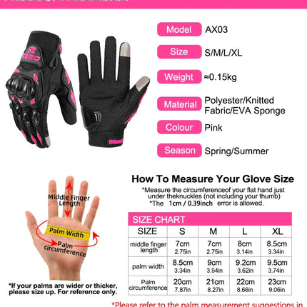 Motorhandschoenen Dames - Ademend, Touchscreen, Roze/Zwart, Verstelbaar 5