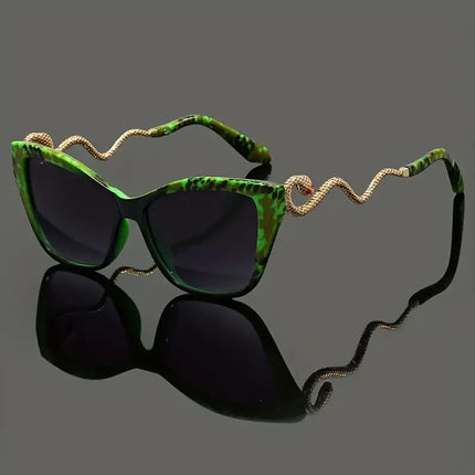Oversized Cat-Eye Sunglasses with UV400 Protection and Sculpted Snake Arms 0