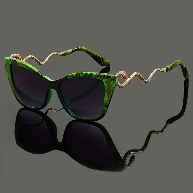 Oversized Cat-Eye Sunglasses with UV400 Protection and Sculpted Snake Arms 0