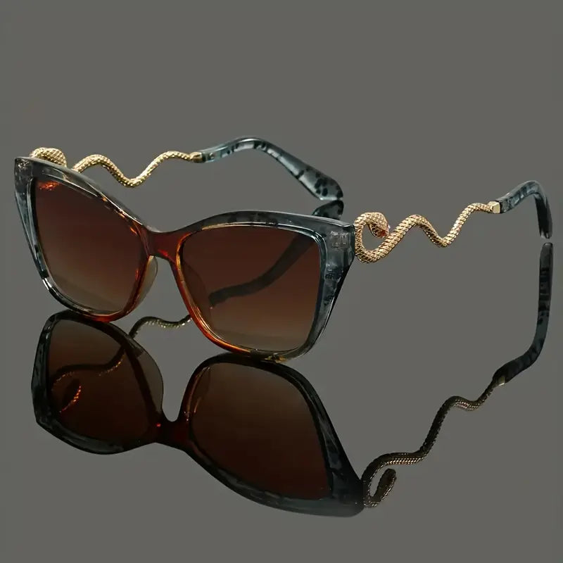 Oversized Cat-Eye Sunglasses with UV400 Protection and Sculpted Snake Arms 1