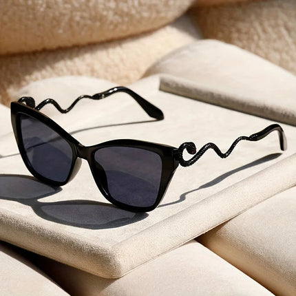 Oversized Cat-Eye Sunglasses with UV400 Protection and Sculpted Snake Arms 10