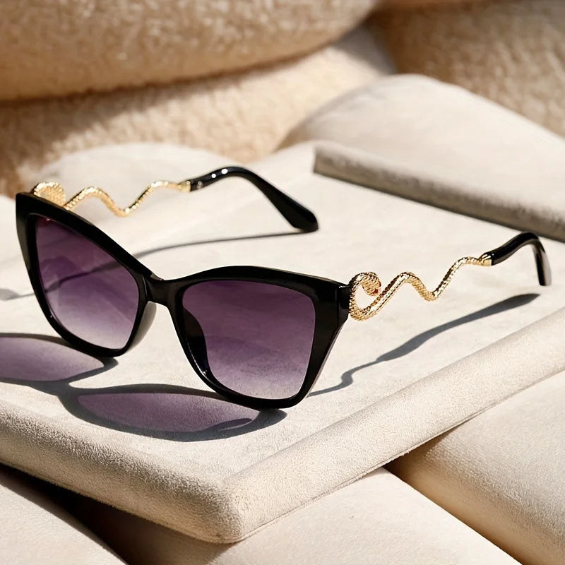Oversized Cat-Eye Sunglasses with UV400 Protection and Sculpted Snake Arms 11