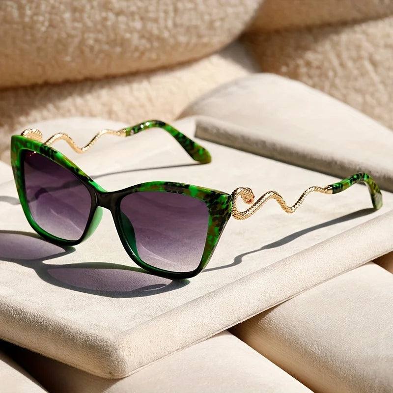 Oversized Cat-Eye Sunglasses with UV400 Protection and Sculpted Snake Arms 8