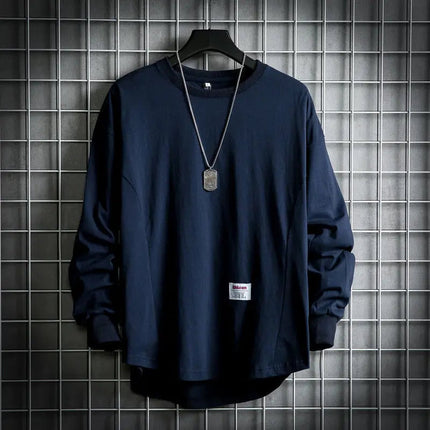 Oversized Cotton Pullover Sweatshirt for Men - Drop Hem Crewneck Shirt 1