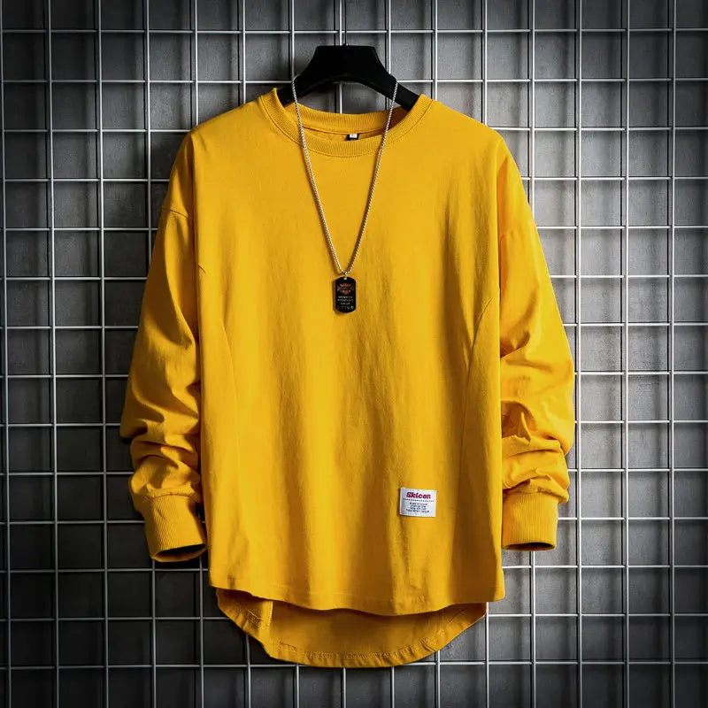 Oversized Cotton Pullover Sweatshirt for Men - Drop Hem Crewneck Shirt 4