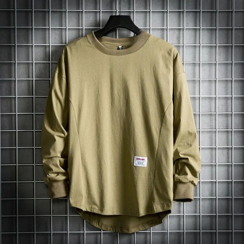 Oversized Cotton Pullover Sweatshirt for Men - Drop Hem Crewneck Shirt 5