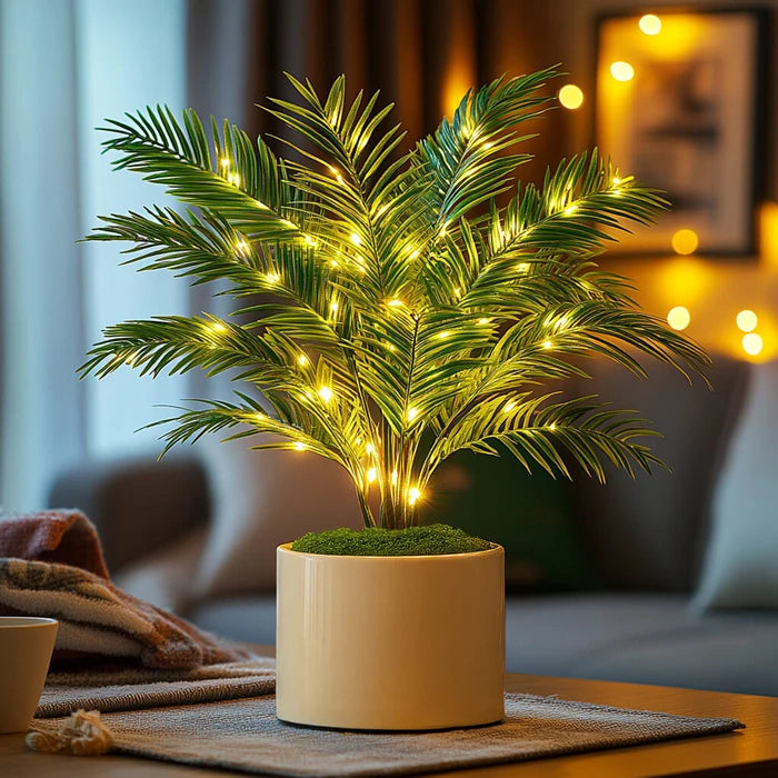 Palm Leaf Tree Lamp – Artificial Areca Palm Fronds with Warm Fairy Lights