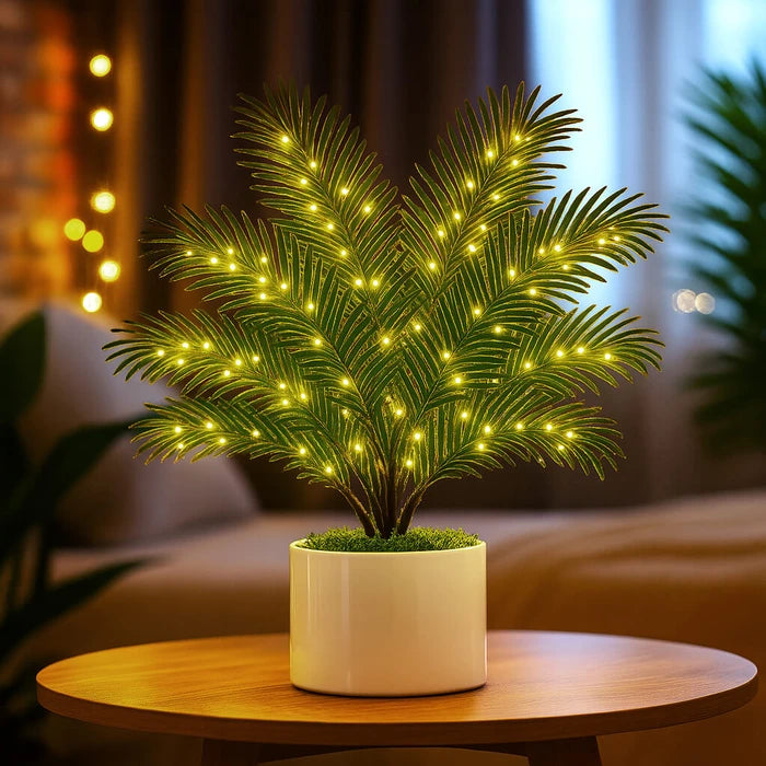 Palm Leaf Tree Lamp – Artificial Areca Palm Fronds with Warm Fairy Lights
