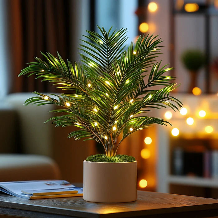 Palm Leaf Tree Lamp – Artificial Areca Palm Fronds with Warm Fairy Lights